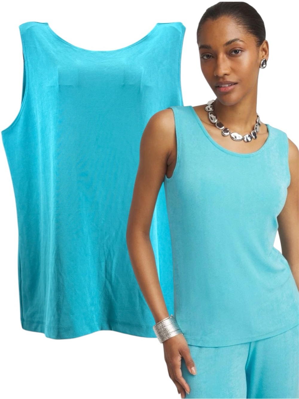NEW Travelers by Chico Essentials Reversible  Scoop Neck Teal Tank Top Size 3 XL